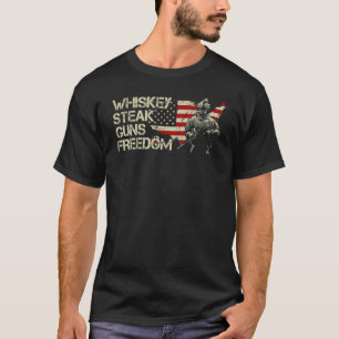 Dad Grandpa Veteran Us Flag Whiskey Steak Guns Fre T-Shirt