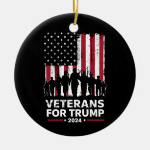 Dad Grandpa Veterans For Trump 2024 American Flag Ceramic Tree Decoration
