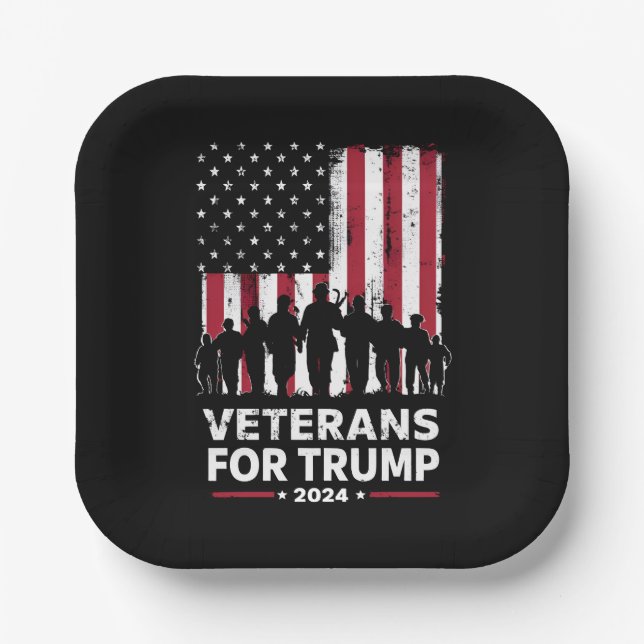 Dad Grandpa Veterans For Trump 2024 American Flag Paper Plate (Front)