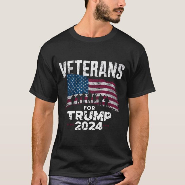 Dad Grandpa Veterans For Trump 2024 American Flag  T-Shirt (Front)