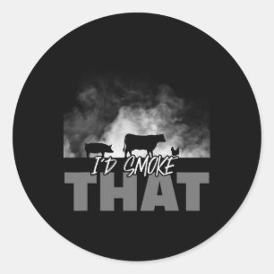Dad Grilling Bbq Apparel - I'd Smoke That Cow Pig  Classic Round Sticker