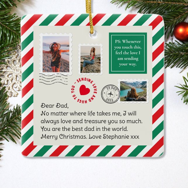 Dad Handwritten Letter Photo Collage Christmas Ceramic Ornament (Creator Uploaded)