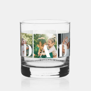 Dad Happy Fathers Day 3 Photo Collage Whiskey Glass