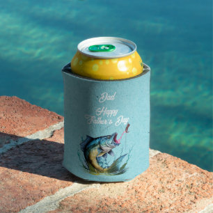 Dad Happy Father's Day Blue Big Fish Strike Can Cooler