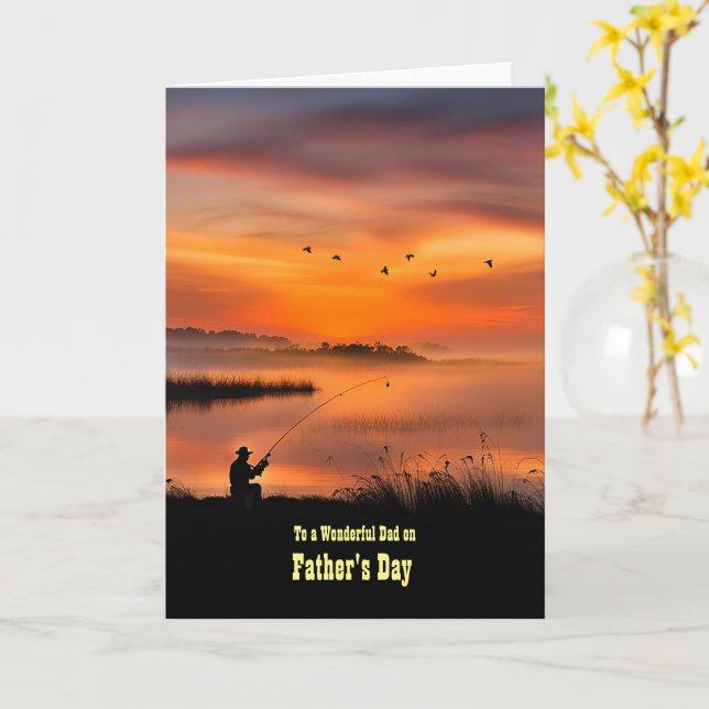 Dad Happy Fathers Day Fisherman on the Bank Card (Yellow Flower)