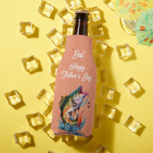Dad Happy Father's Day Orange Big Fish Strike Bottle Cooler