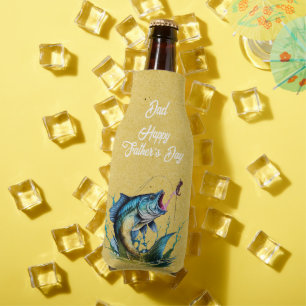 Dad Happy Father's Day Yellow Big Fish Strike Bottle Cooler