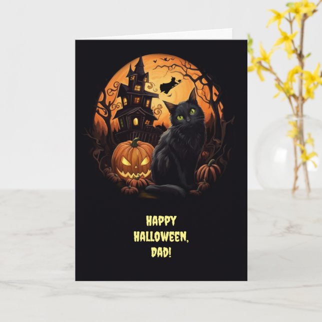 Dad Happy Halloween Customisable Text Fun Witch  Card (Yellow Flower)