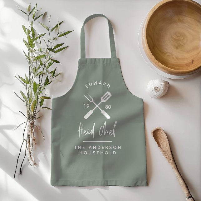 Dad head chef bbq grill Christmas birthday modern  Apron (Creator Uploaded)