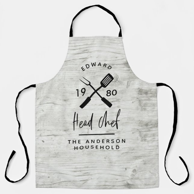 Dad head chef bbq grill Christmas birthday modern  Apron (Front)
