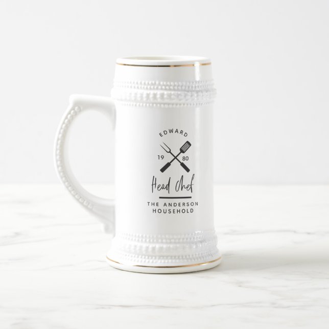 Dad head chef bbq grill Christmas birthday modern Beer Stein (Left)