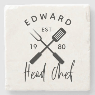 Dad head chef bbq grill Christmas birthday modern Stone Coaster