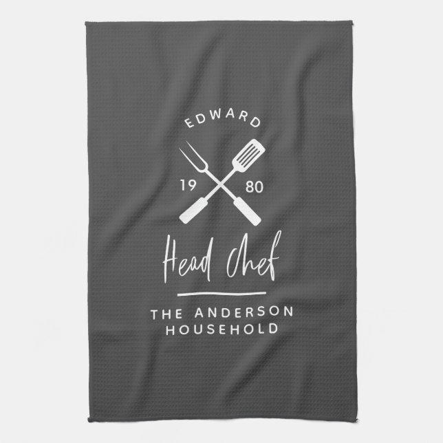 Dad head chef bbq grill Christmas birthday modern  Tea Towel (Vertical)