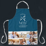 Dad head chef bbq grill multi photo modern blue apron<br><div class="desc">Dad head chef bbq grill Christmas,  birthday,  fathers day modern multi photo blue and white apron design.</div>