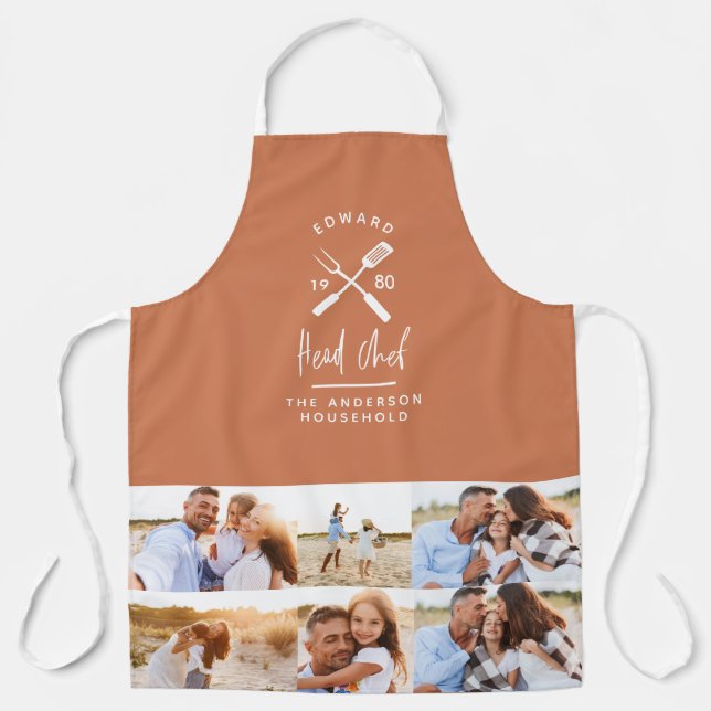 Dad head chef bbq grill multi photo terracotta apron (Front)