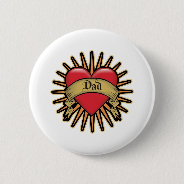 Dad Heart Tattoo 6 Cm Round Badge (Front)