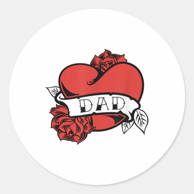 Dad Heart Tattoo Valentines Day Fathers Day Love _ Classic Round Sticker (Front)