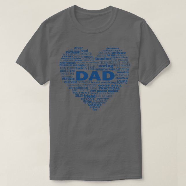 Dad Heart Word Cloud Blue T-Shirt (Design Front)
