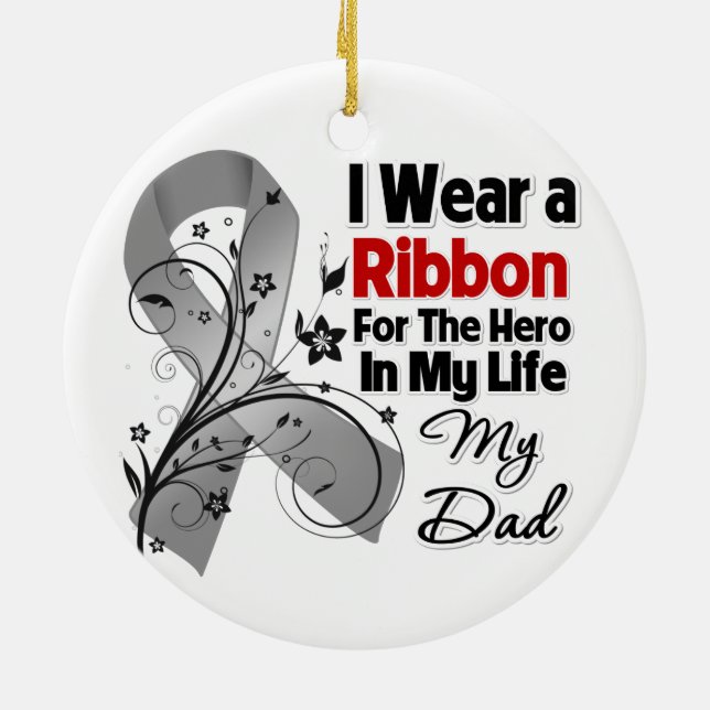 Dad Hero in My Life Brain Cancer Ceramic Tree Decoration (Back)