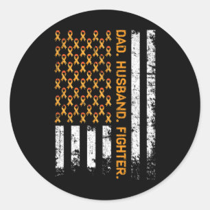 Dad Husband Fighter Ribbon USA Flag Leukaemia Awar Classic Round Sticker