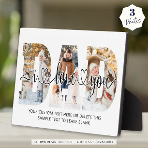 Dad I Love You 3 Photo Collage Script Hearts Plaque