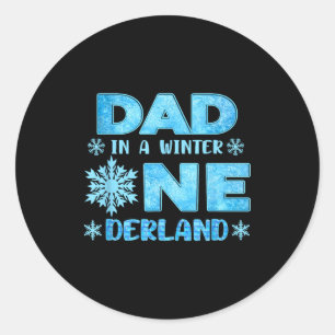 Dad In A Winter Onederland Bday Girl Sweet Snowfla Classic Round Sticker