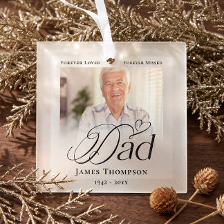 Dad In Loving Memory Memorial Photo Keepsake Glass Tree Decoration