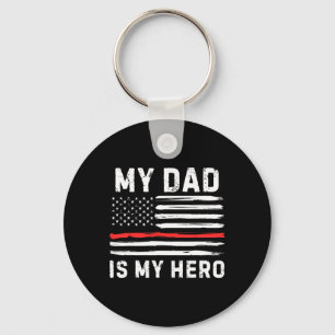 Dad Is My Hero Firefighter Red Line American Flag Key Ring