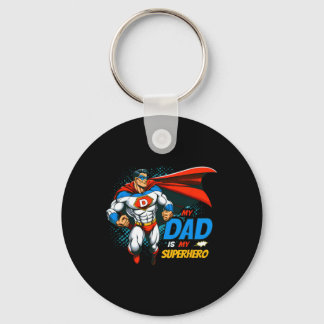 Dad Is My Superhero Kids Cool Father's Day Comic L Key Ring