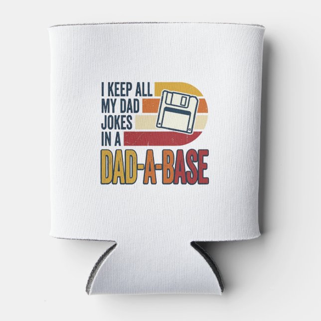 Dad Joke Dad-A-Base Retro Funny Father Vector Desi Can Cooler (Front)