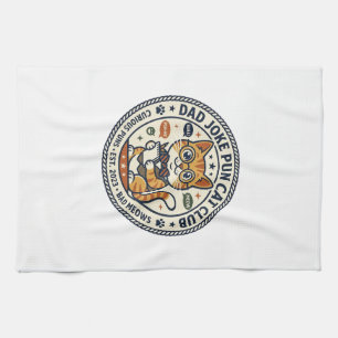 Dad Joke Pun Cat Cat Graphic Tee Art - Dad Joke Pu Tea Towel