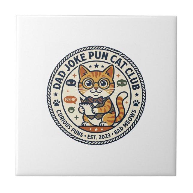 Dad Joke Pun Cat Cat Graphic Tee Art - Dad Joke Pu Tile (Front)