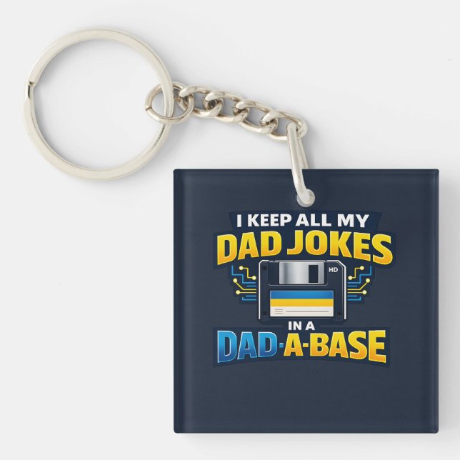 Dad Jokes In A Dad-A-Base Funny Dad Keychain Gift (Front)