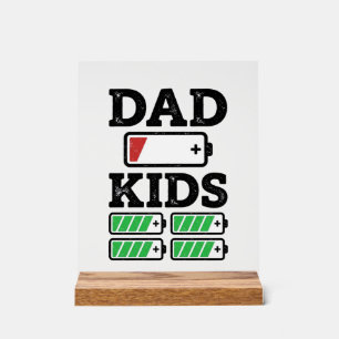 Dad Kids Battery Funny Vintage Vector Shirt Design Acrylic Sign
