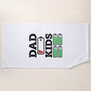 Dad Kids Battery Funny Vintage Vector Shirt Design Beach Towel