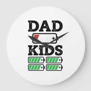 Dad Kids Battery Funny Vintage Vector Shirt Design Large Clock