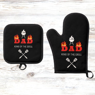 DAD king of the grill BBQ black Oven Mitt & Pot Holder Set