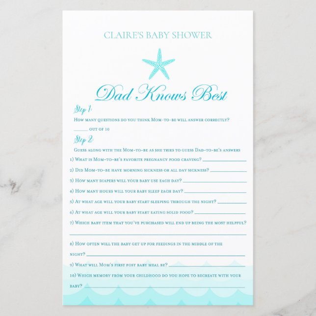 Dad Knows Best - Baby Shower Game (Front)