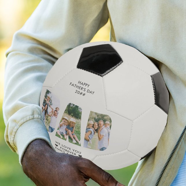 DAD Letter Cutout Photo Collage Custom Text Soccer Ball (Creator Uploaded)
