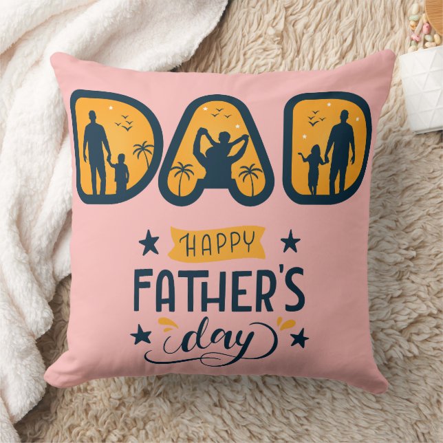 DAD Letter Silhouettes Tropical Sunset Scene Cushion (Blanket)