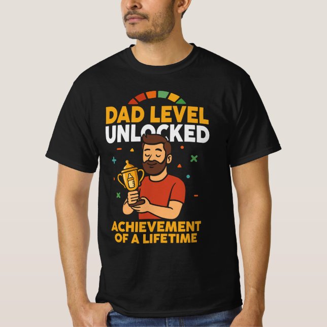 Dad Level Unlocked – Funny Father’s Day Gift T-Shirt (Front)