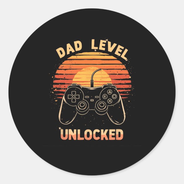 Dad Level Unlocked Funny Retro New Dad Gamer  Classic Round Sticker (Front)