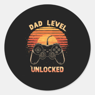 Dad Level Unlocked Funny Retro New Dad Gamer Classic Round Sticker