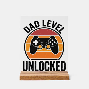 Dad Level Unlocked Vintage Gamer Shirt Design_1 Acrylic Sign