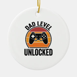 Dad Level Unlocked Vintage Gamer Shirt Design_1 Ceramic Tree Decoration