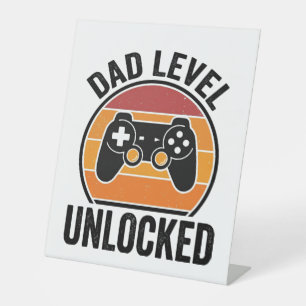 Dad Level Unlocked Vintage Gamer Shirt Design_1 Pedestal Sign