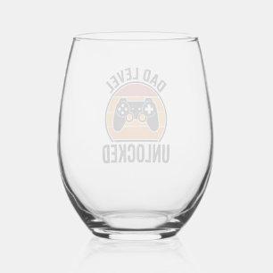 Dad Level Unlocked Vintage Gamer Shirt Design_1 Stemless Wine Glass
