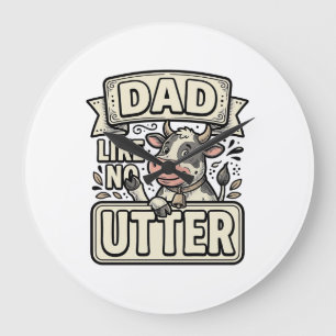 Dad Like No Udder Funny Cow Vintage Vector Design_ Large Clock