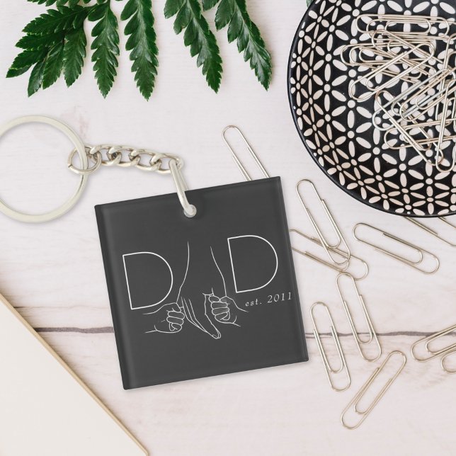 Dad Line Art Father Child Photo Design Key Ring (Creator Uploaded)