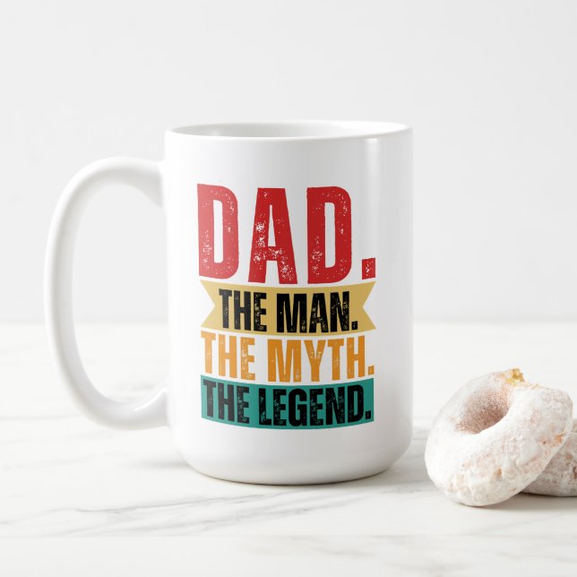 Dad man myth legend funny retro distressed coffee mug (With Donut)
